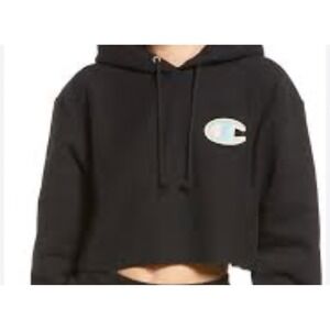 Champion Cropped Logo Raw Cutoff Fleece Hoodie Sweatshirt Hip Hop‎ Streetwear Sm